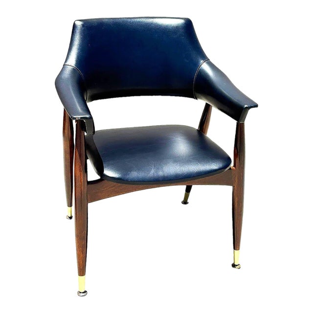 Mid-Century Modern Sculptural Walnut Barrel Back Armchair W/ Brass Accents For Sale