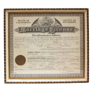 1925 Framed Marriage License