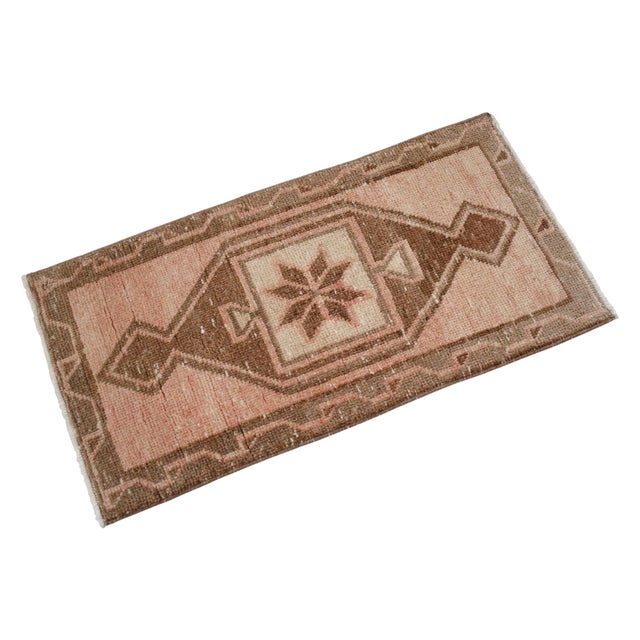 Textile 1970s Vintage Hand-Knotted Small Rug Distressed Turkish Rug Door Mat Bath Mat Entry Decor 2x3 Ft Approx For Sale - Image 7 of 14