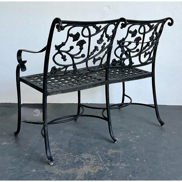 Vintage Wrought Iron Ivy Bench For Sale In West Palm - Image 6 of 12