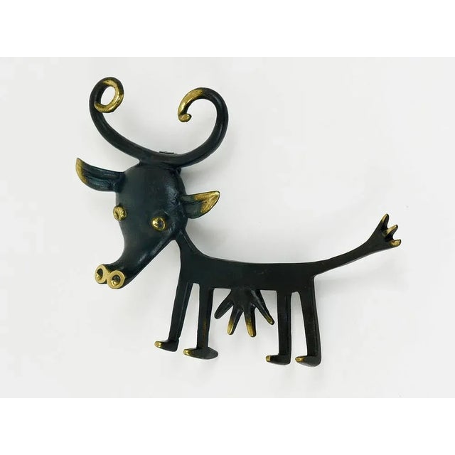 Walter Bosse Cow Sculpture Brass Key Hanger attributed to Hertha Baller, Austria, 1950s For Sale - Image 4 of 7