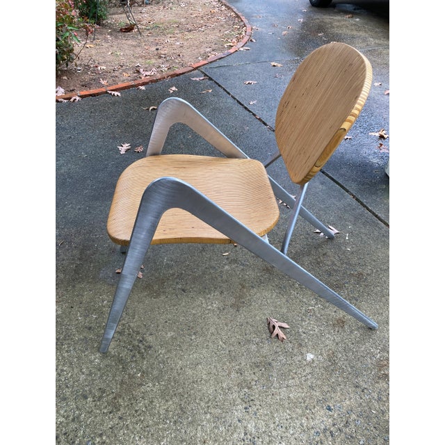 Modern Industrial Design Prototype BauBuche Beach Plywood and Aluminum Grasshopper Side Chair For Sale - Image 11 of 11