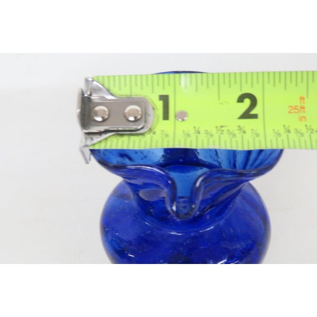 Mid 20th Century Hand Blown Art Glass Mini Pitcher Small Creamer Cobalt Blue Swirl Pattern For Sale - Image 14 of 15