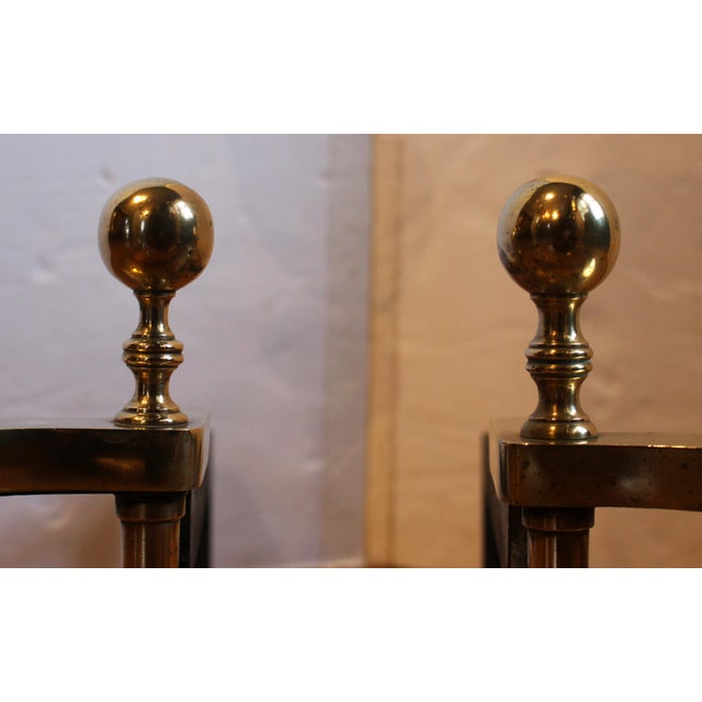 Mid-20th Century Pair of American Brass Andirons For Sale - Image 4 of 7