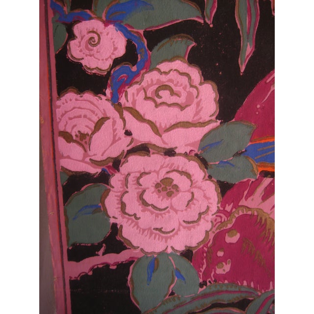 Orange Hand Painted French Japonism Style Wall Paper 66 Feet For Sale - Image 8 of 13