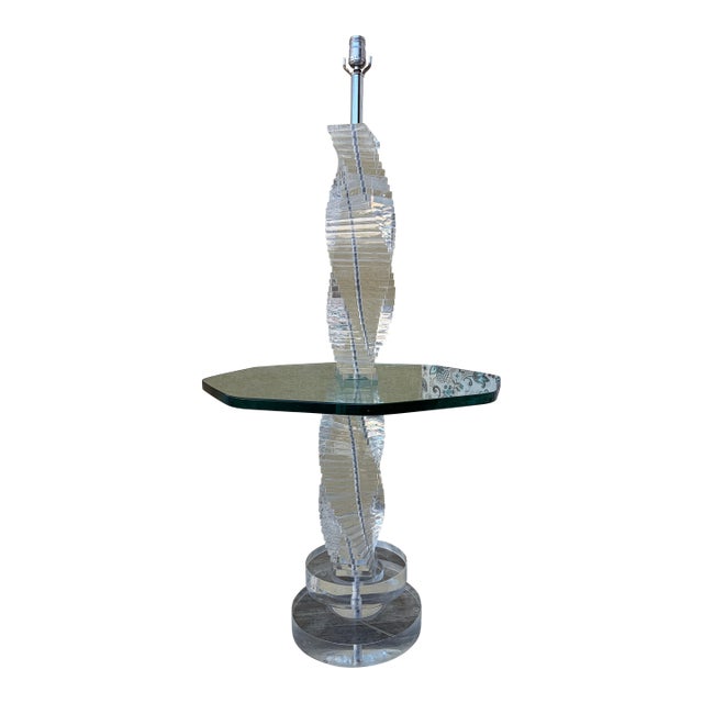 Stacked Lucite Blocks Spiral Floor Lamp in the Karl Springer. Style. Circa 1970s For Sale
