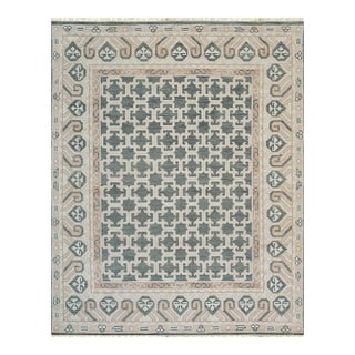 6x9 Luxurious Oriental Green Traditional Geometric Hand Knotted Wool Carpet Rug For Sale