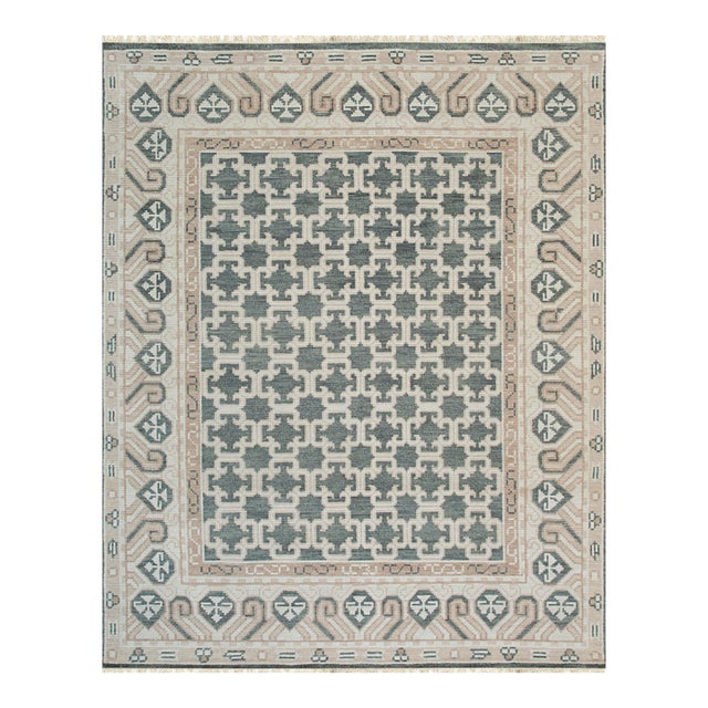 6x9 Luxurious Oriental Green Traditional Geometric Hand Knotted Wool Carpet Rug For Sale