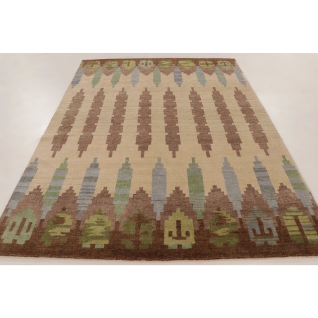 Mid-Century Modern Contemporary Scandinavian Style Geometric Beige, Green & Blue Wool Rug by Rug & Kilim For Sale - Image 3 of 10