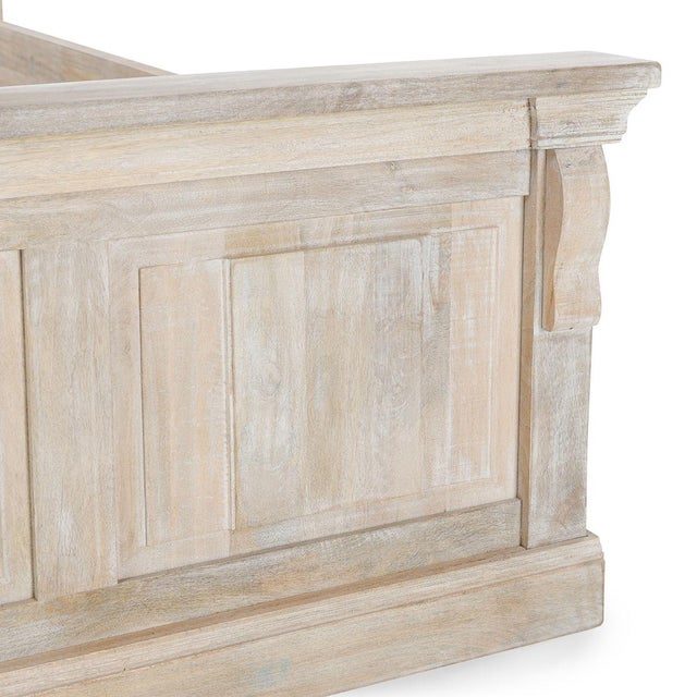 Wood Washed White Wood Panel King Bed Frame For Sale - Image 7 of 8