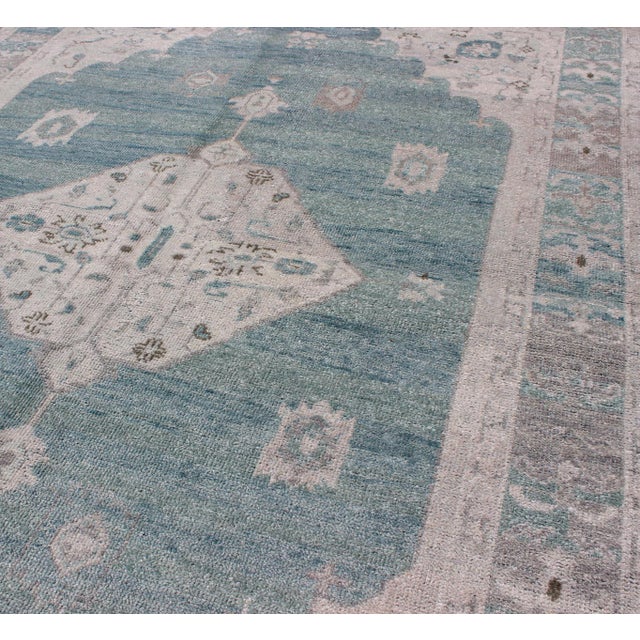 Traditional Modern Oushak Design in Silver and Sea-Foam Green Color For Sale - Image 3 of 7