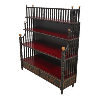 Maitland Smith Faux Bamboo Chinoiserie Decorated Bookcase For Sale