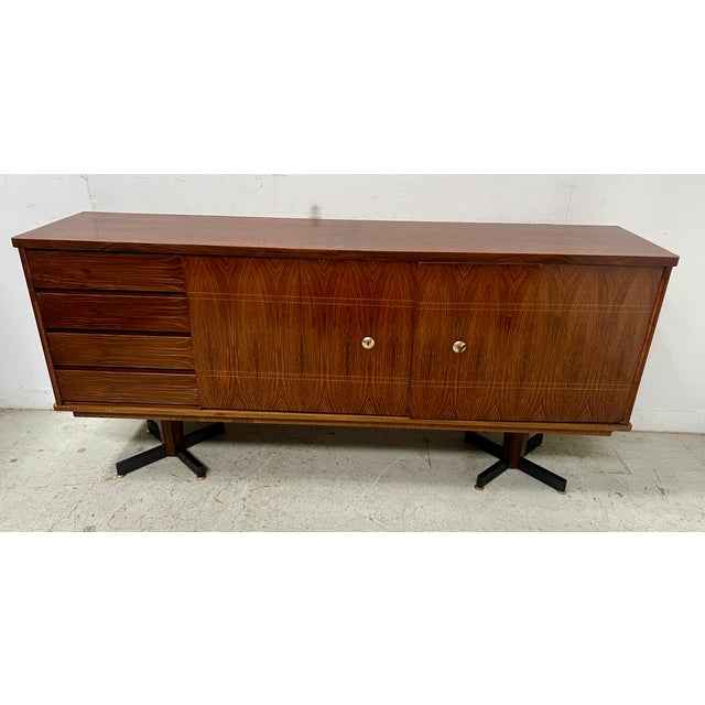Wood Scandinavian Sideboard in Veneered Wood with Iron Legs For Sale - Image 7 of 18