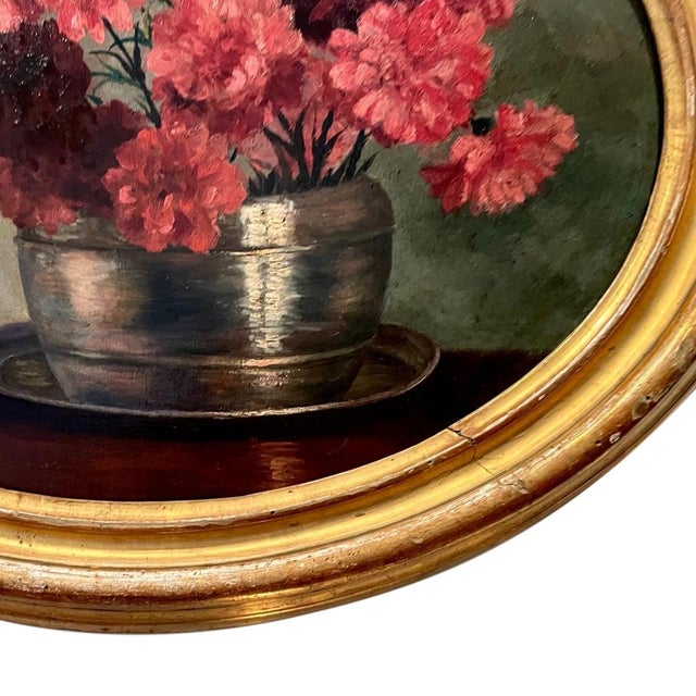 Italian School, Floral Still Life with Red Flowers, 1890s, Oil on Board For Sale - Image 4 of 7