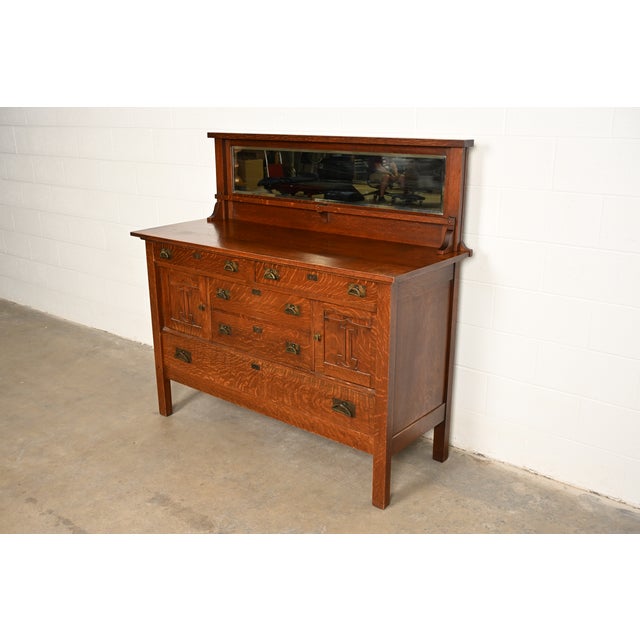 Charles Limbert Stickley Brothers Style Antique Mission Oak Arts & Crafts Sideboard or Bar Cabinet, Circa 1910 For Sale - Image 4 of 16