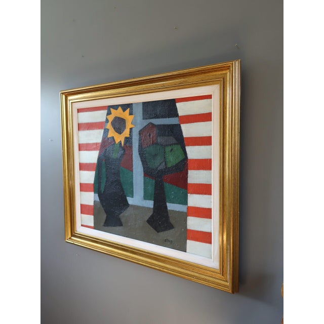 Mid 20th Century Mid-Century Modern 'The Striped Room' Vintage Still Life Oil Painting by Swedish Artist Bengt Orup (1916–1996), Framed For Sale - Image 5 of 13