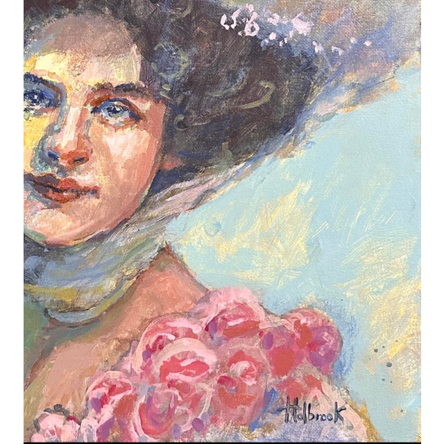 Figurative Vintage Painting of an Edwardian Woman With Hat & Scarf For Sale - Image 3 of 9
