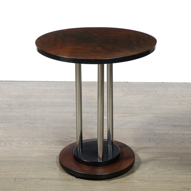 Donald Deskey Art Deco Machine Age Side Tables in Book-Matched Walnut by Donald Deskey For Sale - Image 4 of 14