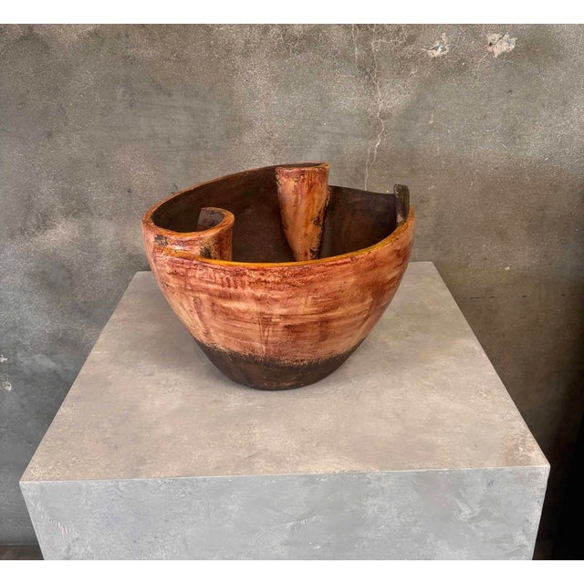 Brutalist Late 20th Century Hand-Carved Wood Sculptural Vessel For Sale - Image 3 of 12