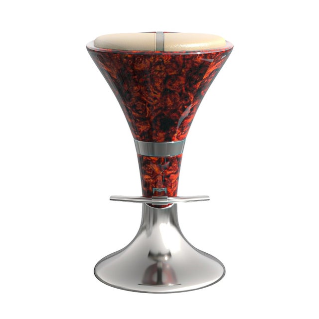 "Il Destino" Bar Stool With Burl Walnut, Stainless Steel, Hand Crafted For Sale - Image 11 of 12
