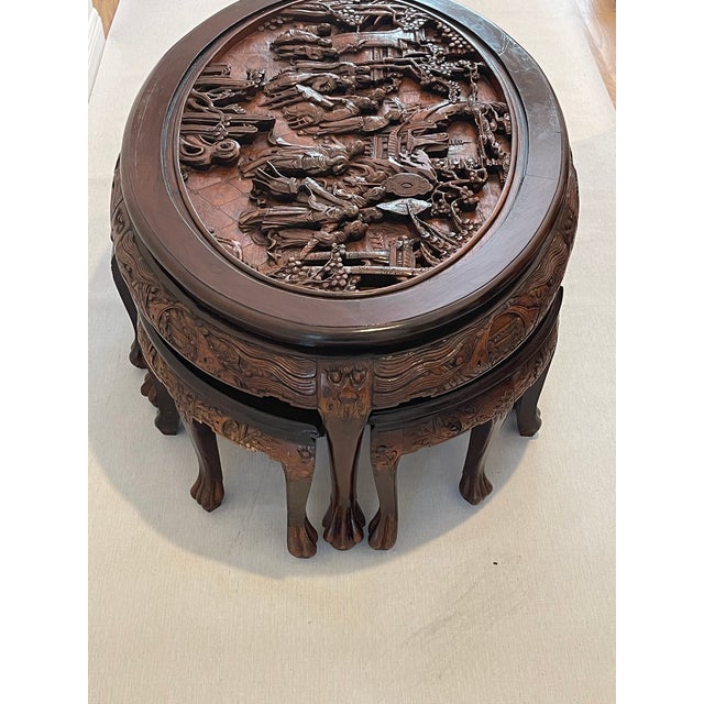 1940s Vintage Chinese Chinoiserie Carved Coffee Table and 6 Chairs For Sale - Image 5 of 13