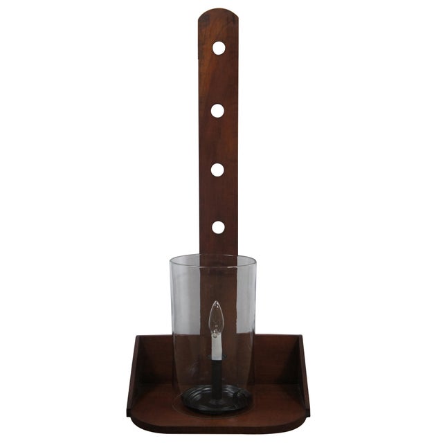 Large Early American Shaker style adjustable cherry wood peg rail wall sconces with candle shaped light fixtures and glass...