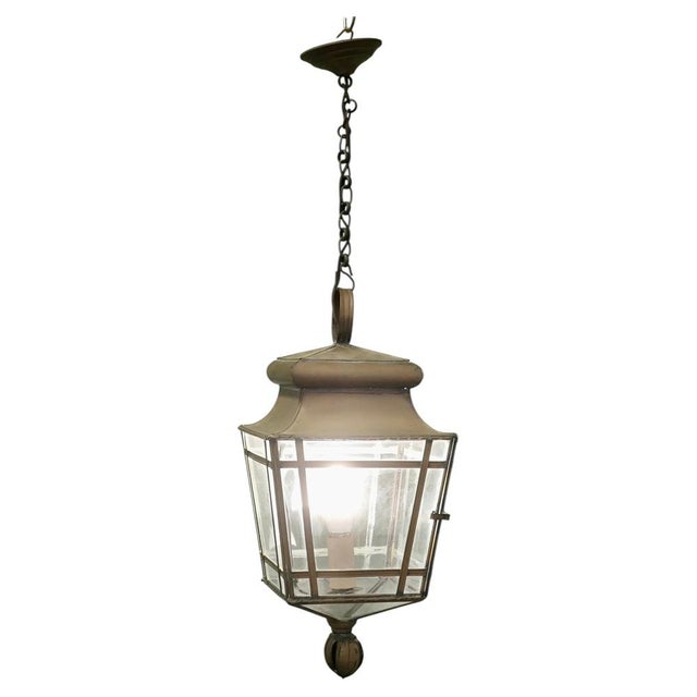 Brown Large French Brass Hanging Lantern, 1920s For Sale - Image 8 of 8