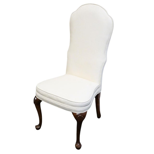 HIGH END VINTAGE Solid Cherry Traditional Georgian White Upholstered High Back Dining Side Chair Cannot identify...