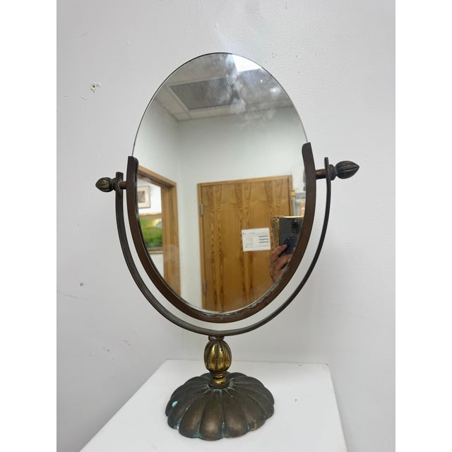 1970s Vintage Double-Sided Solid Brass Vanity Mirror Attributed to Charles Hollis Jones For Sale - Image 5 of 12