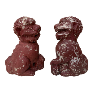 Antique Chinoiserie Cast Stone Garden Foo Dog Statues, Pair