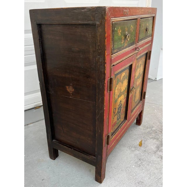 Chinese Painted Vintage Elm Hall Cabinet. For Sale In West Palm - Image 6 of 11