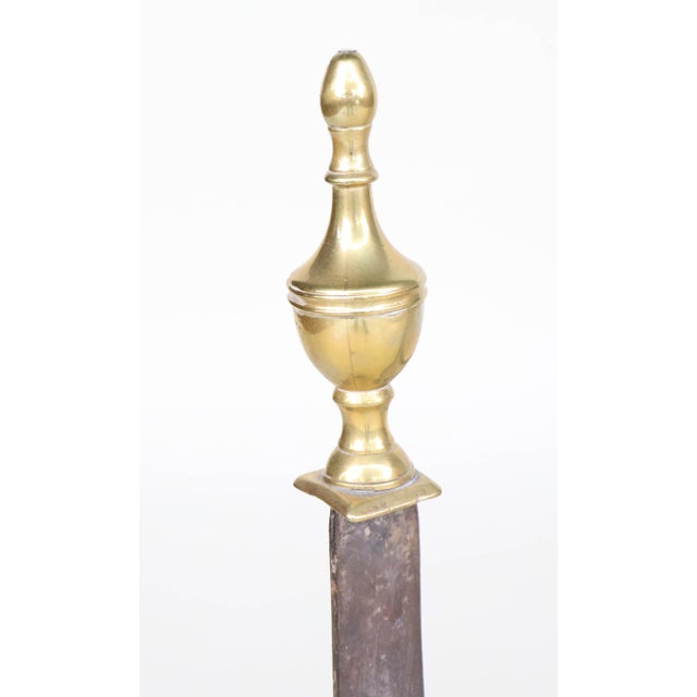 Antique Federal Brass and Iron Fireplace Andirons and Fire Screen—Three Piece Set For Sale In New York - Image 6 of 11