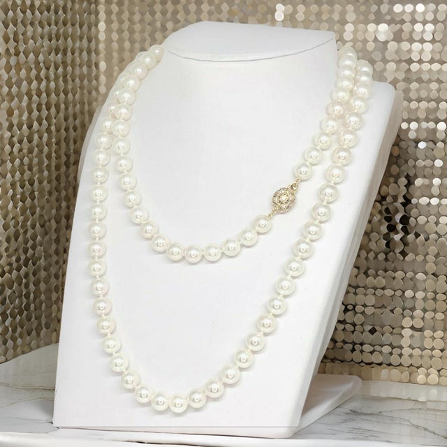 Diamond Akoya Pearl Necklace 14k Gold Certified For Sale In New York - Image 6 of 14