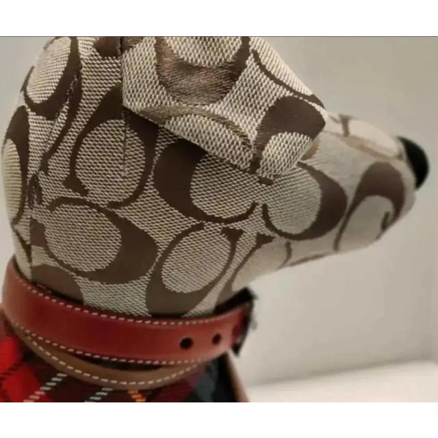 Vintage Coach Leather Signature Stuffed Collectible Khaki Display Dog For Sale - Image 9 of 12