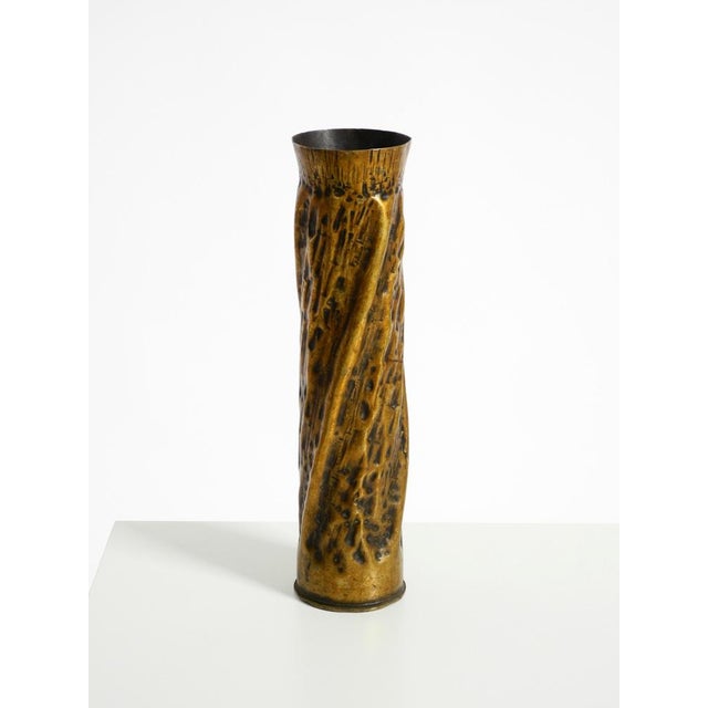 Large Vintage Brutalist Brass Vase, 1975 For Sale - Image 4 of 18