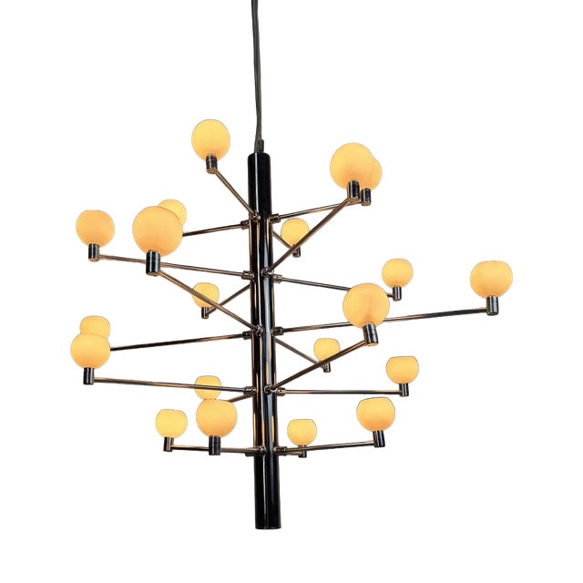 Vintage 20-Light Chandelier in Chrome and Glass, 1990s For Sale