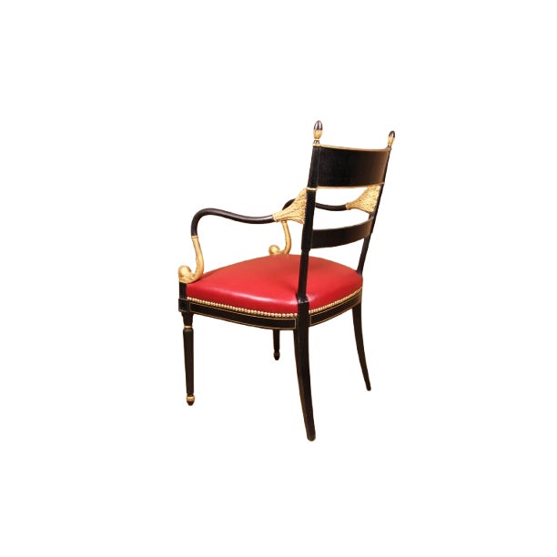 Regency Style Parcel Gilt Black Painted Armchair For Sale - Image 4 of 7