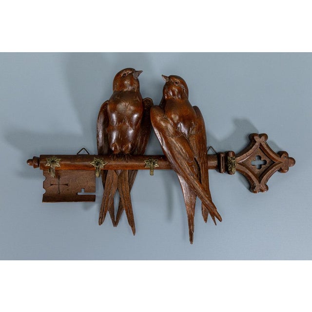 Antique Black Forest Carved Wood Wall Key Holder with Swallow Birds, ca. 1910s For Sale - Image 14 of 18