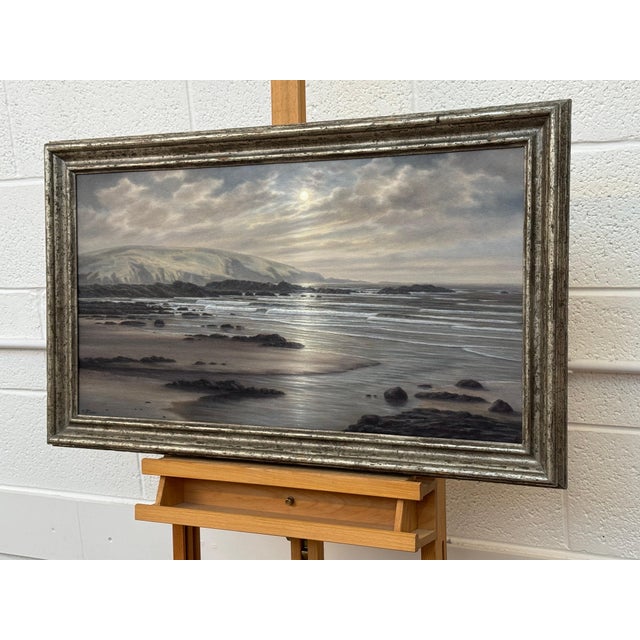 Beach Seascape Painting of the Devon Coastline at Sunrise on South Coast of England 1990 Circa For Sale - Image 9 of 14