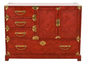 Century Furniture Hollywood Regency Chinoiserie Red Lacquered Commode or Chest of Drawers, Circa 1970s