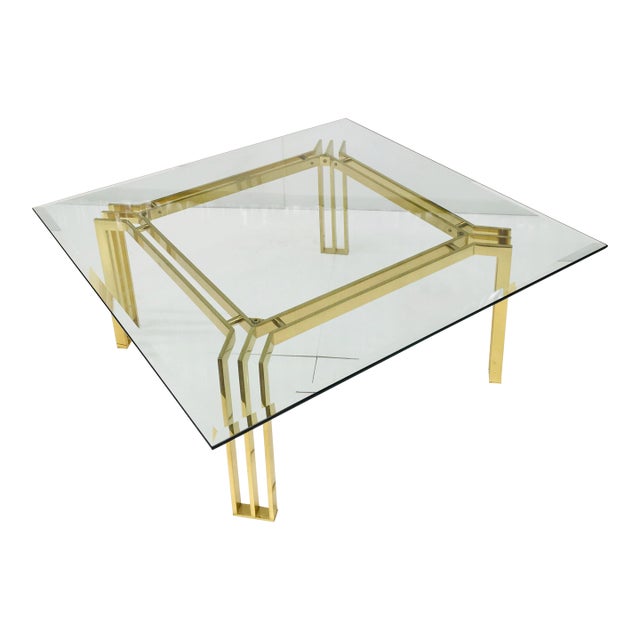 Mid-Century Modern Italian Lacquered Thin Line Brass Square Spacer Coffee Table For Sale