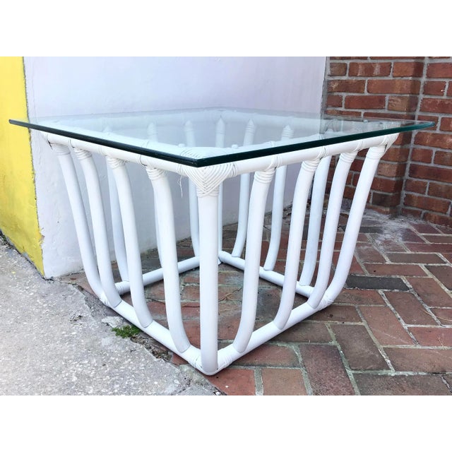 Wood Boho Chic White Rattan Square Side Table For Sale - Image 7 of 10