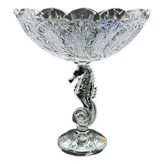 Waterford Crystal Seahorse Pedestal Centrepiece Bowl with Original Box, 1980s For Sale