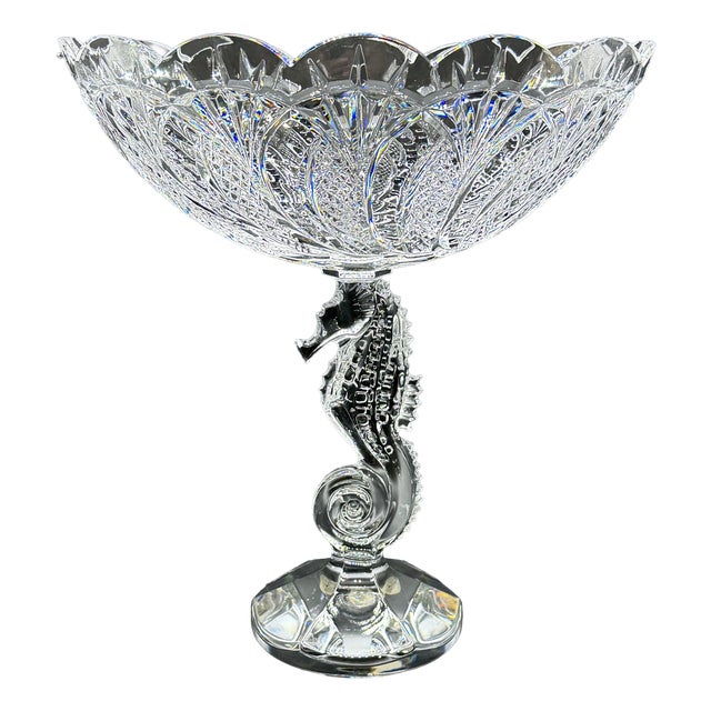 Waterford Crystal Seahorse Pedestal Centrepiece Bowl with Original Box, 1980s For Sale