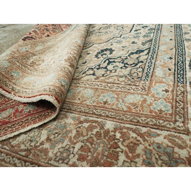 Ivory Early 20th Century Handmade Persian Tabriz Haji Jalili Accent Rug For Sale - Image 8 of 8