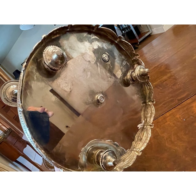 Vintage Shabby Shic Godinger Silver Plated Epergne 3 Branch Candleabra Mirror Tray For Sale - Image 9 of 9
