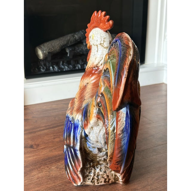 Vintage Large Italian Majolica Pottery Rooster Chicken Sculpture - 17" For Sale - Image 4 of 7