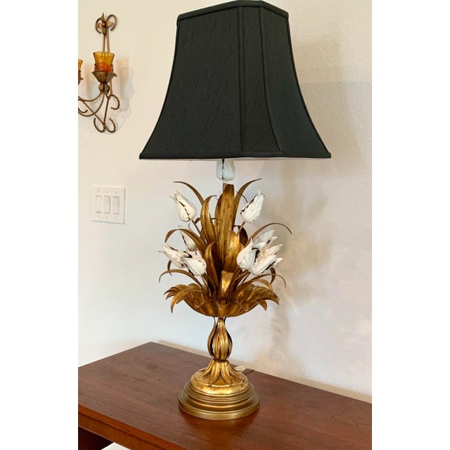 Gilded Italian Tole Lamp With Tulips For Sale In Houston - Image 6 of 6