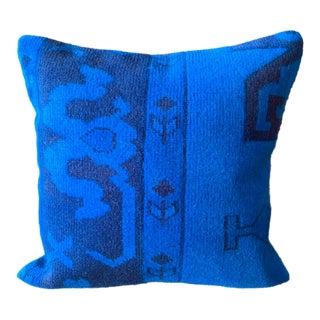 Electric Blue Vintage Turkish Rug Pillow 18x18 For Sale