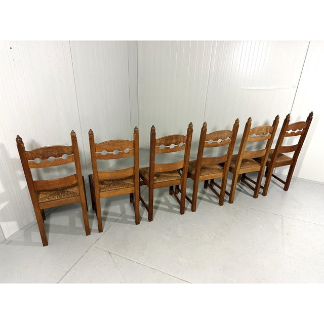 Rustic Oak Razor High Back Dining Chairs, 1960s, Set of 6 For Sale - Image 15 of 18